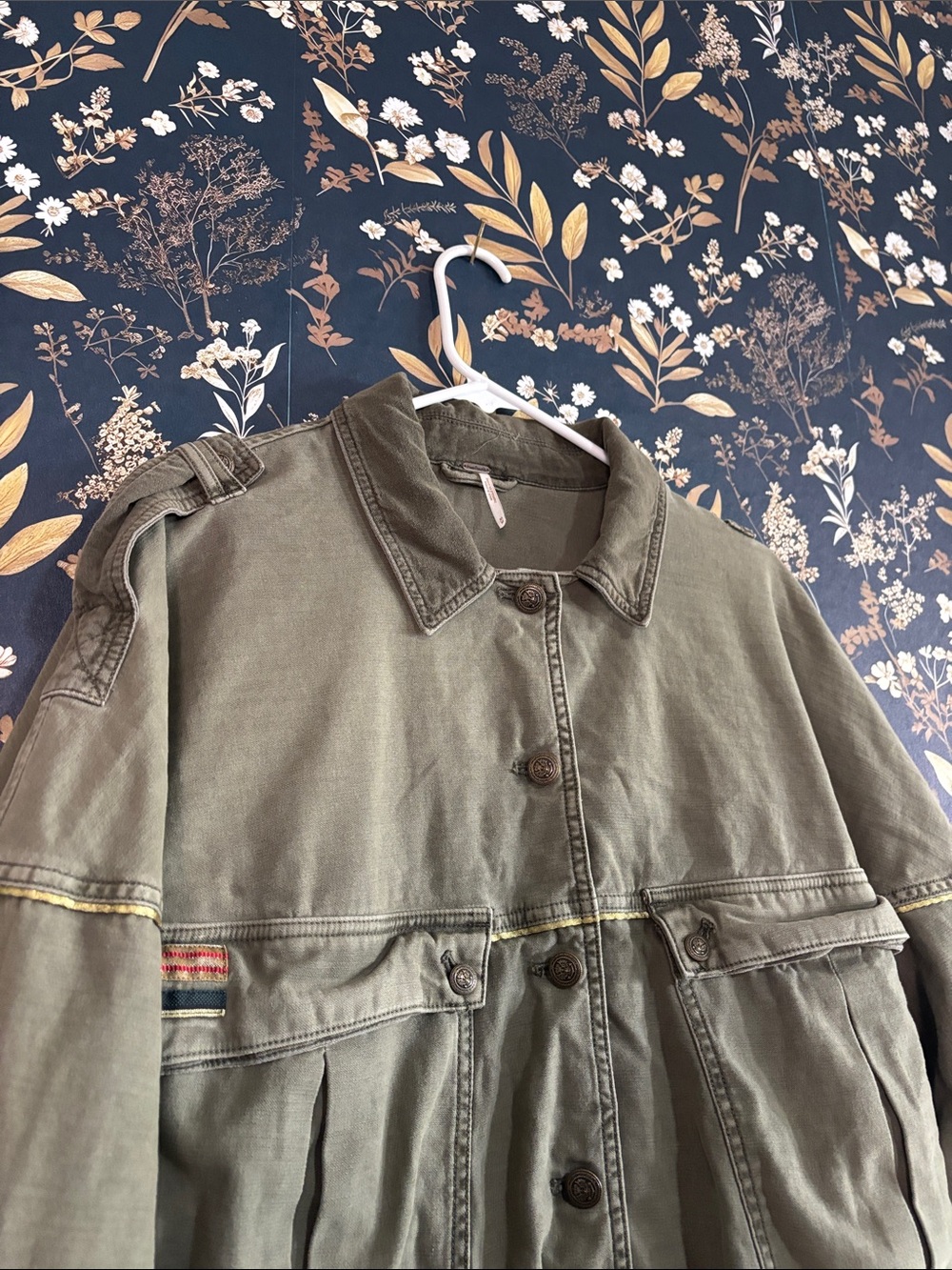Free People Womens Military Utility Oversized Jacket Khaki Green Button Up M - Picture 3 of 9